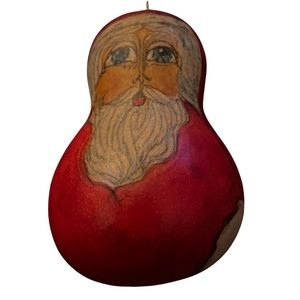 Hand Painted Gourd Santa Ornament Folk Art by Karenlee Spencer 1991